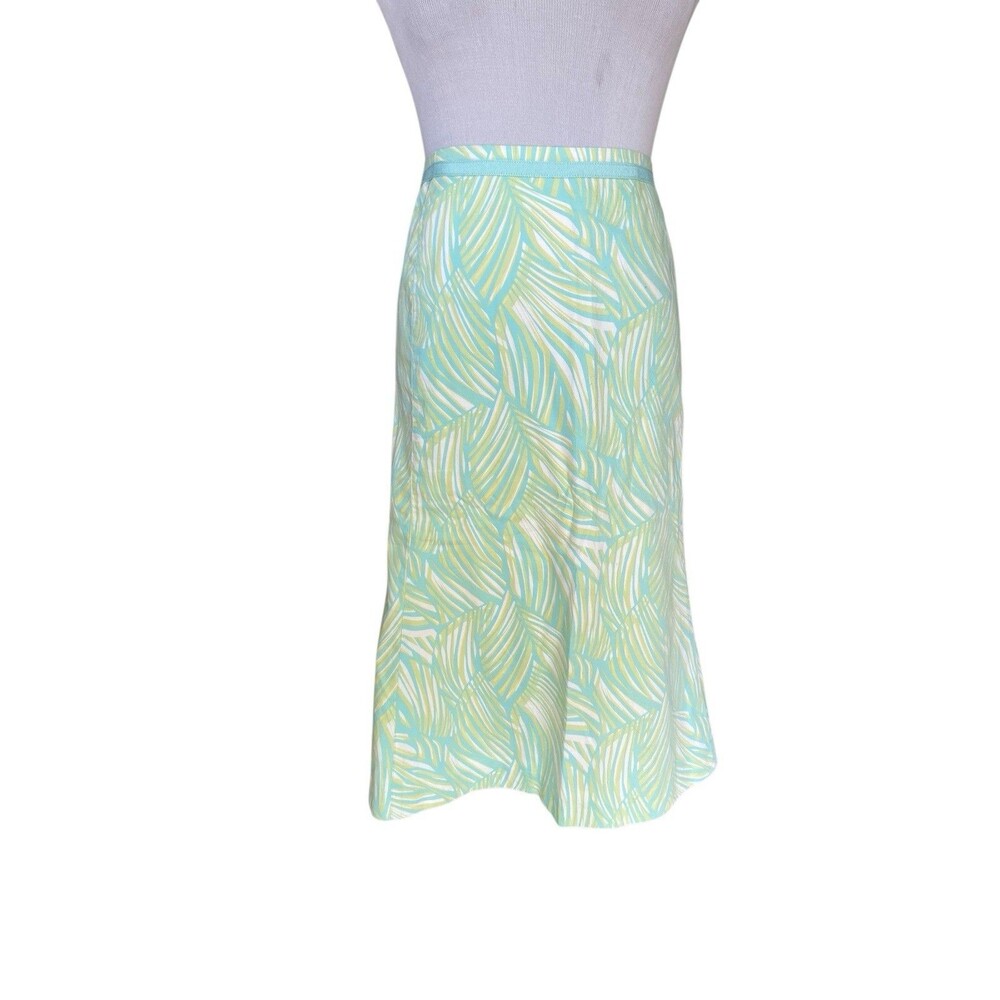 Talbots Woman A-Line Skirt Size 22W Green Palms Fully Lined Side Zip Tropical